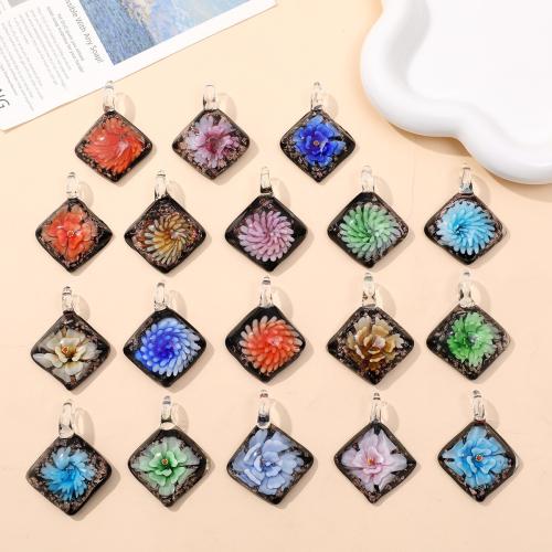 Inner Flower Lampwork Pendants, Rhombus, DIY 