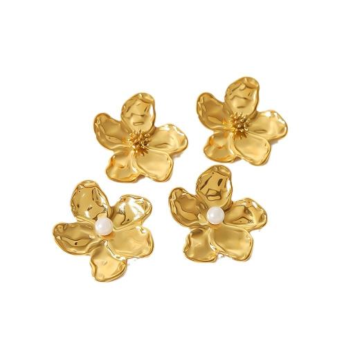 Edelstahl Stud Ohrring, 304 Edelstahl, mit Kunststoff Perlen, Blume, Vakuum-Ionen-Beschichtung, Modeschmuck & für Frau, keine, 32x32mm, verkauft von Paar