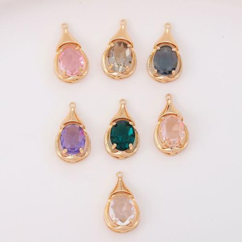 Crystal Brass Pendants, with Crystal, Teardrop, gold color plated, DIY 