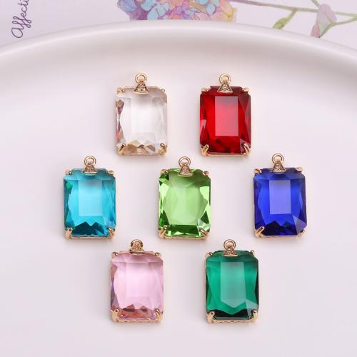 Crystal Brass Pendants, with Crystal, Rectangle, gold color plated, DIY 