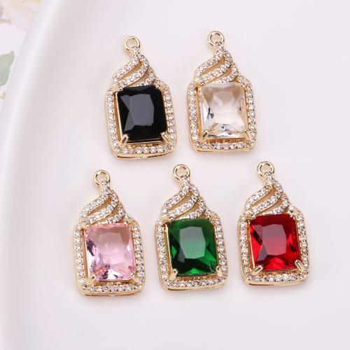 Crystal Brass Pendants, with Crystal, Square, gold color plated, DIY & micro pave cubic zirconia 