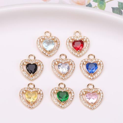 Crystal Brass Pendants, with Crystal, Heart, gold color plated, DIY & micro pave cubic zirconia 