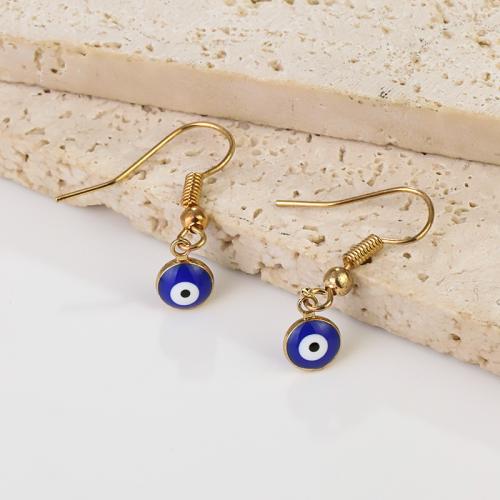 Pendientes de mal de ojo, aleación de zinc, chapado en color dorado, Joyería & esmalte, dorado, 6.5x26mm, Vendido por Par