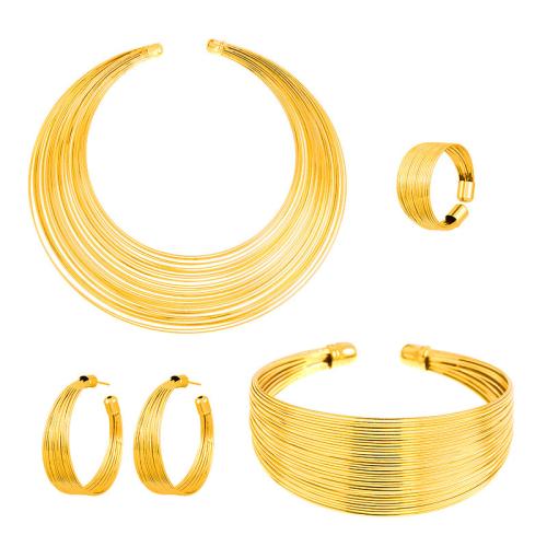 Fashion Zinc Alloy Jewelry Sets, bangle & finger ring & earring & necklace, plated, 4 pieces & fashion jewelry 