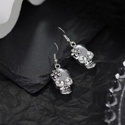 Zinc Alloy Drop Earring, Skull, silver color plated, fashion jewelry, silver color 