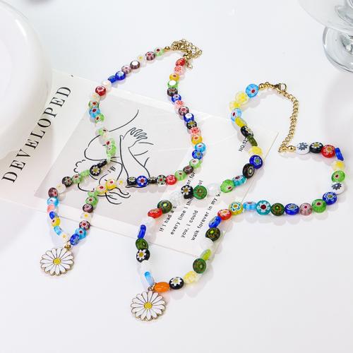 Collier en Murano bijoux, alliage de zinc, avec chalumeau, avec 5.5cm chaînes de rallonge, Placage de couleur d'or, bijoux de mode & normes différentes pour le choix, multicolore cm, Vendu par PC