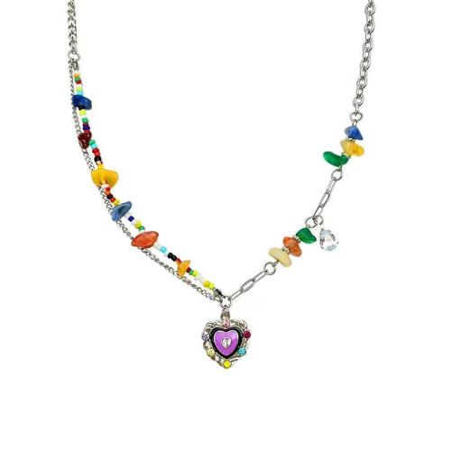 collier d'Émail en alliage Zinc, alliage de zinc, avec plastique, avec 5cm chaînes de rallonge, Placage de couleur argentée, bijoux de mode & modèles différents pour le choix & émail & avec strass, multicolore cm, Vendu par PC