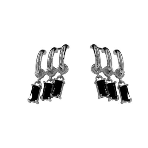 Zinc Alloy Drop Earring, silver color plated, fashion jewelry & micro pave cubic zirconia 