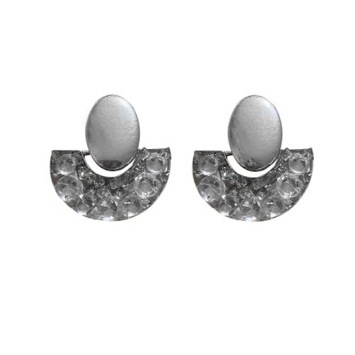 Pendientes de Perno de Aleación de Zinc, chapado en color de plata, Joyería & micro arcilla de zirconia cúbica, plateado, 30x32mm, Vendido por Par