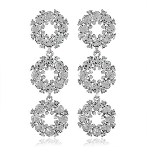 Boucle d'oreille de zinc alliage strass goutte, alliage de zinc, Placage de couleur argentée, bijoux de mode & avec strass, argent Vendu par paire[