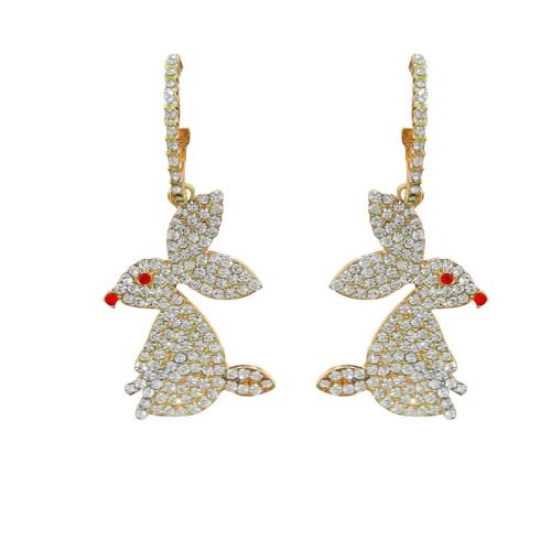 Zinc Alloy Drop Earring, Rabbit, gold color plated, fashion jewelry & micro pave cubic zirconia, golden 