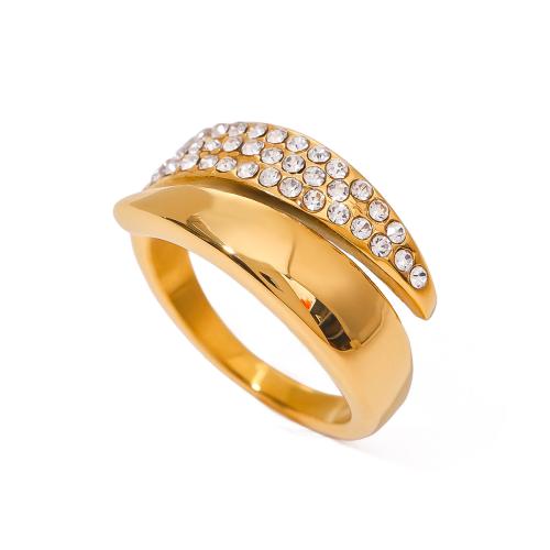 Cubic Zirconia Stainless Steel Finger Ring, 304 Stainless Steel, fashion jewelry & micro pave cubic zirconia & for woman, gold 