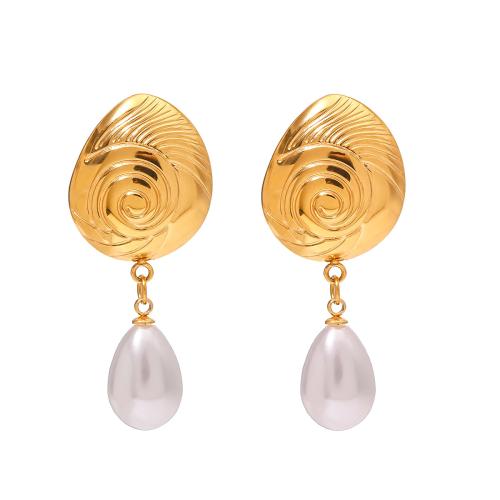 Stainless Steel Drop Earring, 304 Stainless Steel, with Plastic Pearl, fashion jewelry & for woman, gold 