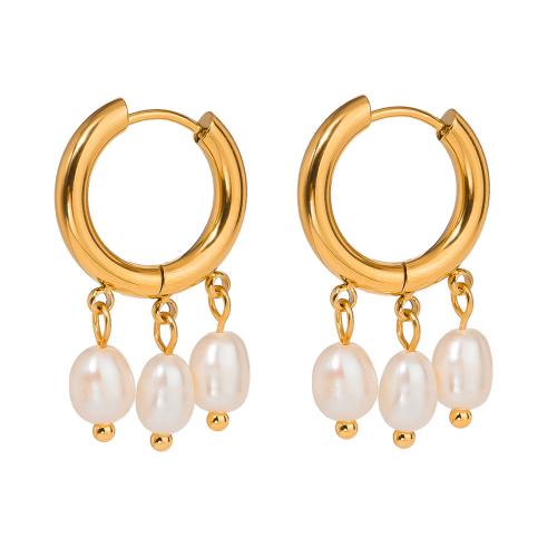 Stainless Steel Drop Earring, 304 Stainless Steel, with Plastic Pearl, fashion jewelry & for woman, gold 