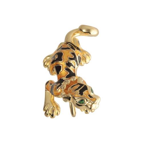 Cubic Zirconia Micro Pave Brass Pendant, Tiger, plated, DIY & micro pave cubic zirconia & enamel, golden 