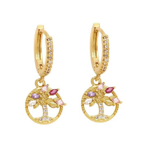 Cubic Zirconia Micro Pave Brass Earring, plated, micro pave cubic zirconia & for woman, golden 