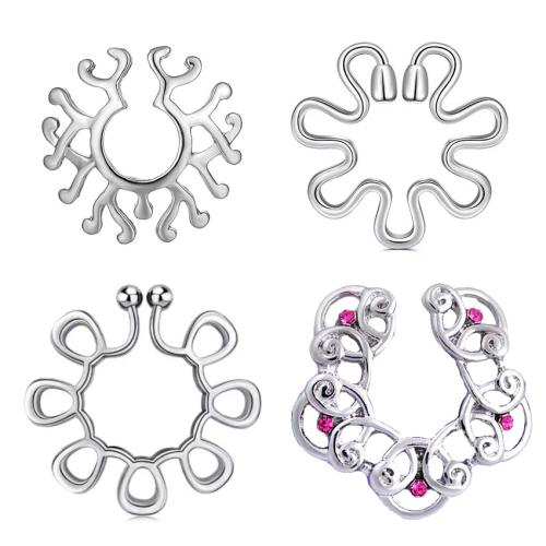 Zinc Alloy nipple ring, with Brass, Unisex & with rhinestone, silver color 