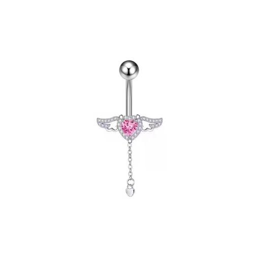 Brass Belly Ring, Unisex & micro pave cubic zirconia, pink 