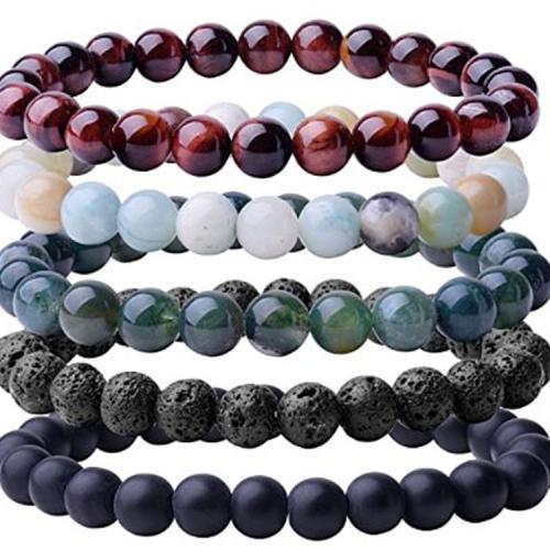 Gemstone Bracelets, Tiger Eye, with Howlite & Abrazine Stone & Lava, Unisex cm 