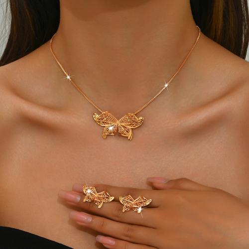 Zinc Alloy Jewelry Set, Stud Earring & necklace, Butterfly, gold color plated, 2 pieces & for woman & hollow 