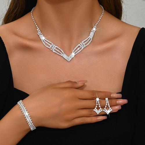 laiton parure de bijoux, avec strass, Placage, styles différents pour le choix & pour femme, argent, Vendu par fixé