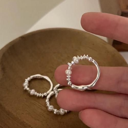 Kunststoff Perle Zink Legierung Fingerring, Zinklegierung, mit Kunststoff Perlen, Modeschmuck & für Frau, Silberfarbe, Inner diameter 17mm, verkauft von PC