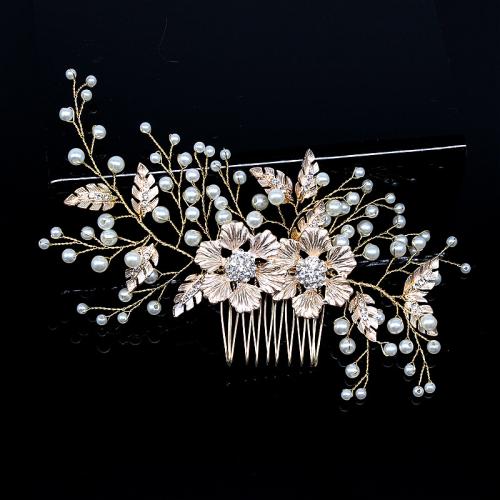 Decorative Hair Combs, Zinc Alloy, with Plastic Pearl, fashion jewelry & for woman & with rhinestone 