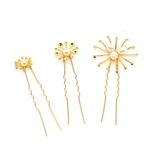 Hair Stick, Iron, with Plastic Pearl, three pieces & fashion jewelry & for woman, large size 35*80mm, middle size 20*70mm, small size 15*70mm 