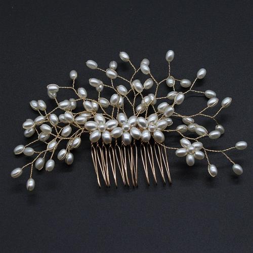 Decorative Hair Combs, Brass, with Plastic Pearl, fashion jewelry & for woman 