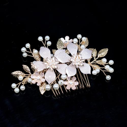 Decorative Hair Combs, Zinc Alloy, with Plastic Pearl, fashion jewelry & for woman 