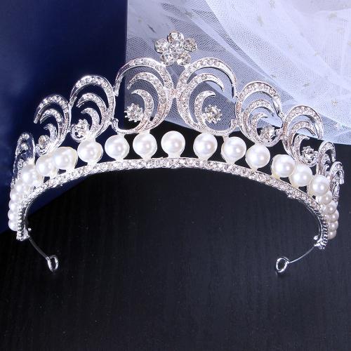 Bridal Tiaras, Zinc Alloy, with Plastic Pearl, fashion jewelry & for woman & with rhinestone width 168mm, height 60mm 