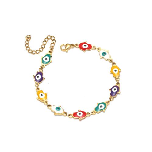 Evil Eye Jewelry Bracelet, 304 Stainless Steel, with 5cm extender chain, fashion jewelry & for woman & enamel Approx 16 cm [