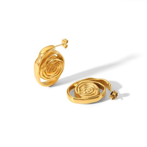 Edelstahl Stud Ohrring, 304 Edelstahl, Spirale, Vakuum-Ionen-Beschichtung, Modeschmuck & für Frau, goldfarben, 23x30.5mm, verkauft von Paar