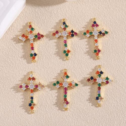 Crystal Brass Pendants, with Cubic Zirconia & Crystal, Cross, gold color plated, DIY, multi-colored 