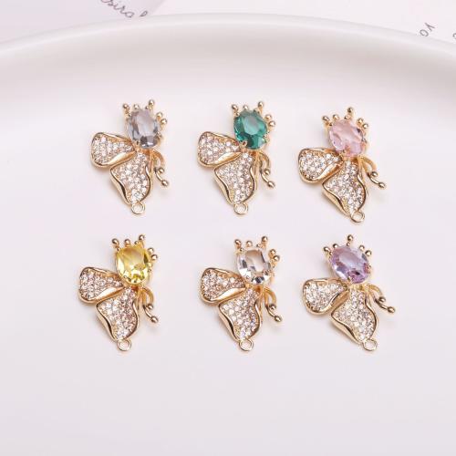 Crystal Brass Pendants, with Crystal, Butterfly, gold color plated, DIY & micro pave cubic zirconia 