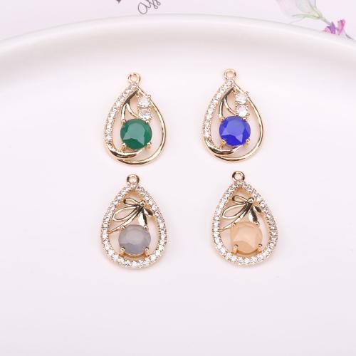 Crystal Brass Pendants, with Crystal, Teardrop, gold color plated, DIY & micro pave cubic zirconia, mixed colors 