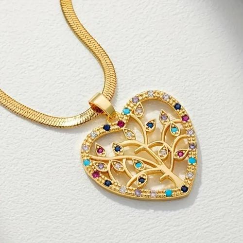 Cúbicos circón Collar de latón Micro pavimenta, metal, Corazón, chapado en color dorado, Joyería & micro arcilla de zirconia cúbica, dorado, 20mm, longitud:45 cm, Vendido por UD