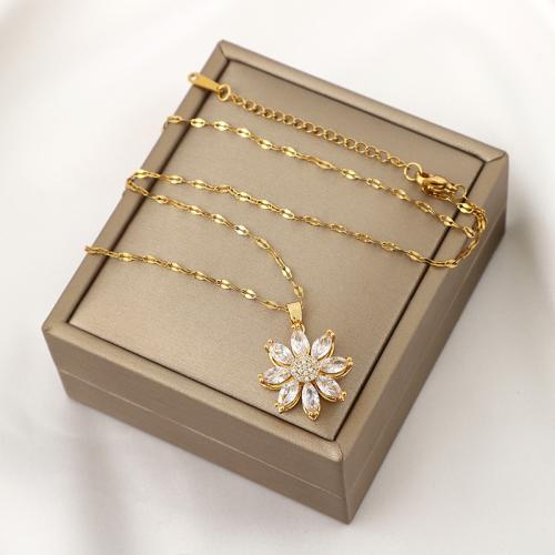 Cubic Zircon Micro Pave Brass Necklace, Flower, gold color plated, fashion jewelry & micro pave cubic zirconia, golden cm 