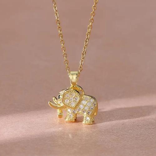 Zirkonia Mikro pflastern Messinghalsketten, Messing, mit Verlängerungskettchen von 5cm, Elephant, goldfarben plattiert, Modeschmuck & Micro pave Zirkonia, goldfarben, 20x12mm, Länge:45 cm, verkauft von PC[