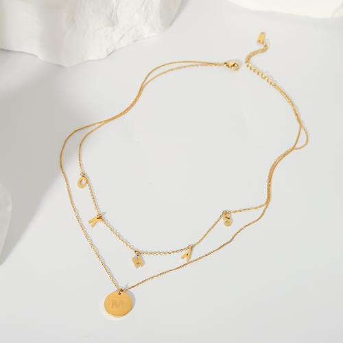 Collier de bijoux de titane, Acier titane, avec 5cm chaînes de rallonge, Placage de couleur d'or, bijoux de mode, doré cm, Vendu par PC