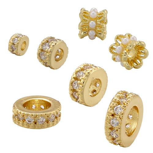 Brass Spacer Beads, with Plastic Pearl, plated, DIY  & micro pave cubic zirconia [