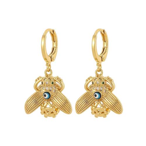 Cubic Zirconia Micro Pave Brass Earring, plated, micro pave cubic zirconia & for woman & enamel, golden 