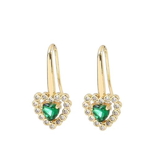 Cubic Zirconia Micro Pave Brass Earring, Heart, plated, micro pave cubic zirconia & for woman, golden 