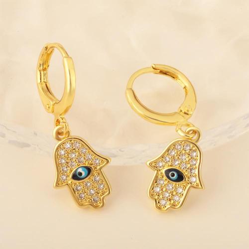 Cubic Zirconia Micro Pave Brass Earring, plated, micro pave cubic zirconia & for woman & enamel, golden 