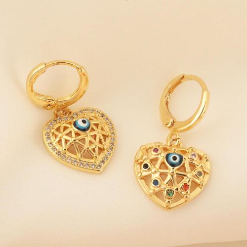 Cubic Zirconia Micro Pave Brass Earring, Heart, plated & micro pave cubic zirconia & for woman & enamel, golden 