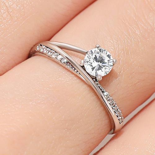 Zinc Alloy Finger Ring, plated & micro pave cubic zirconia & for woman, silver color 