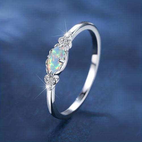 Zinc Alloy Finger Ring, with Opal, plated & micro pave cubic zirconia & for woman 