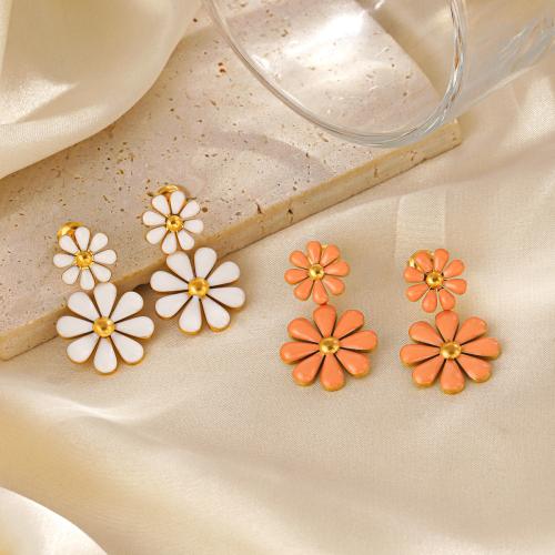 Stainless Steel Drop Earring, 304 Stainless Steel, Flower, fashion jewelry & for woman & enamel 