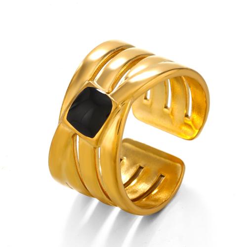 Émail Bague en Acier inoxydable , Acier inoxydable 304, Plaqué or 18K, bijoux de mode & pour femme & émail, doré, Vendu par PC[