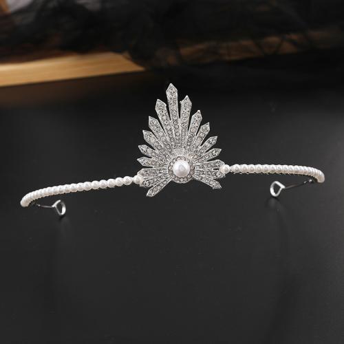 Braut Diademe, Zinklegierung, mit Kunststoff Perlen, Modeschmuck & für Frau & mit Strass, Silberfarbe, 160x50mm, verkauft von PC